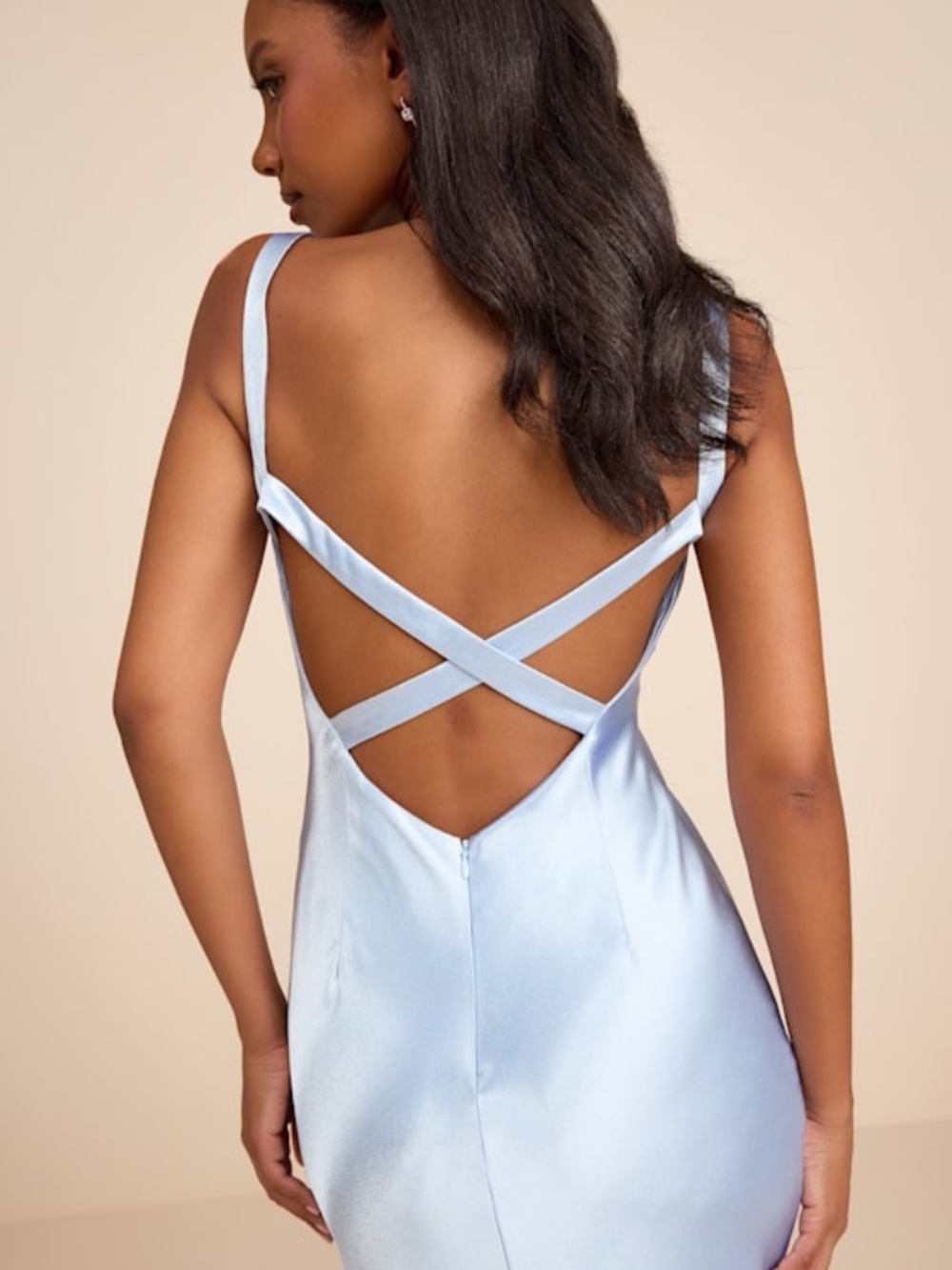 Lulus Perfectly Classy Light Blue Satin Strappy Maxi Dress - Size S